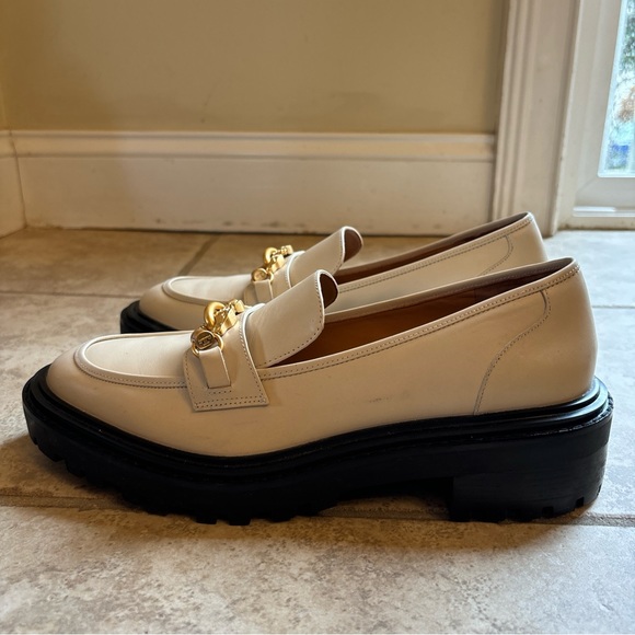 TORY BURCH JESSA LOAFER LUG SOLE NEW CREAM LEATHER EQUESTRIAN HARDWARE SZ 10.5US - Picture 2 of 7